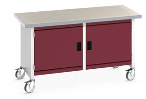 41002099.** Bott Cubio Mobile Storage Workbench 1500mm wide x 750mm Deep x 840mm high supplied with a Linoleum worktop (particle board core with grey linoleum surface and plastic edgebanding) and 2 x integral storage cupboards (650mm wide x 650mm deep x 500mm high)....